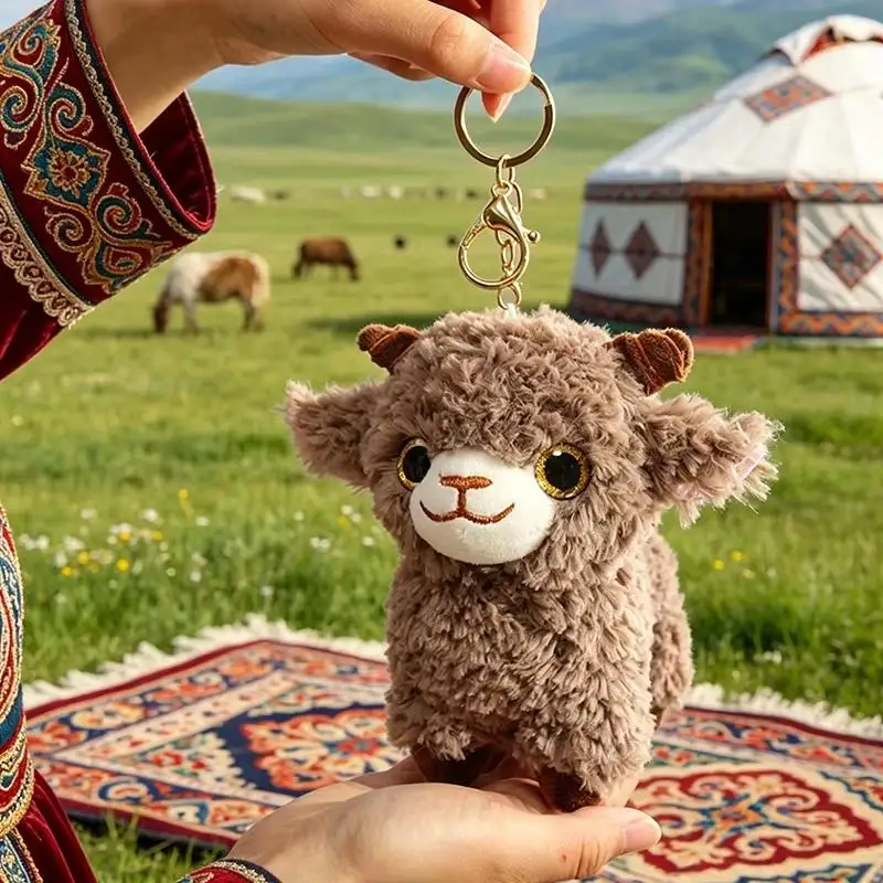 Cute Fluffy Plush Sheep Keychain With Golden Bow And Sturdy Metal Clasp For Backpack Decor Kids Birthday Gifts