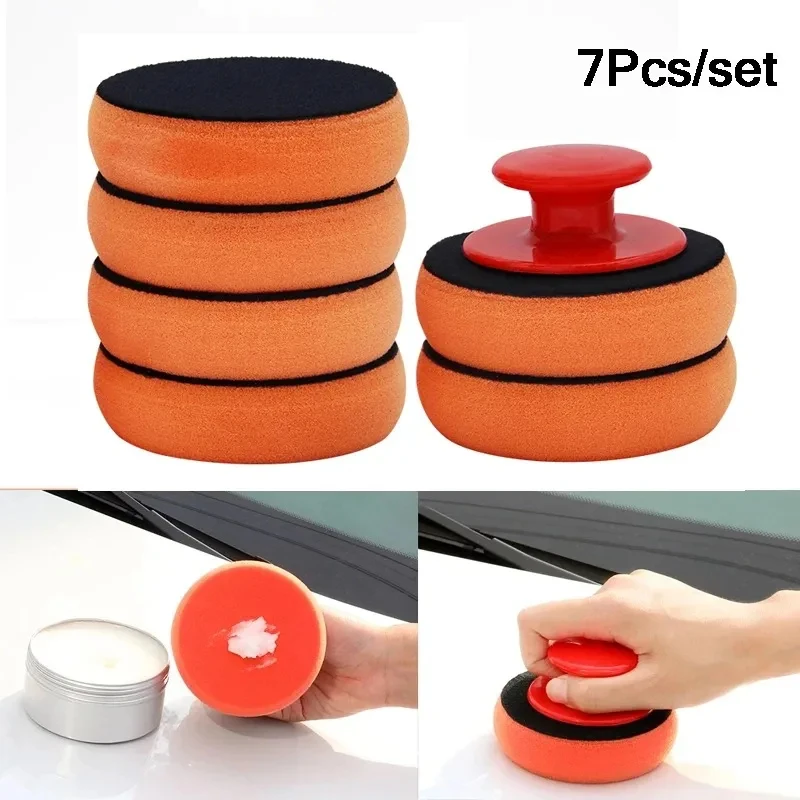 Almofadas Aplicadoras de Cera de Espuma de 4 Polegadas com Cabo Vermelho, Esponjas Macias para Polimento, Limpeza Automotiva e Manutenção de Pintura
