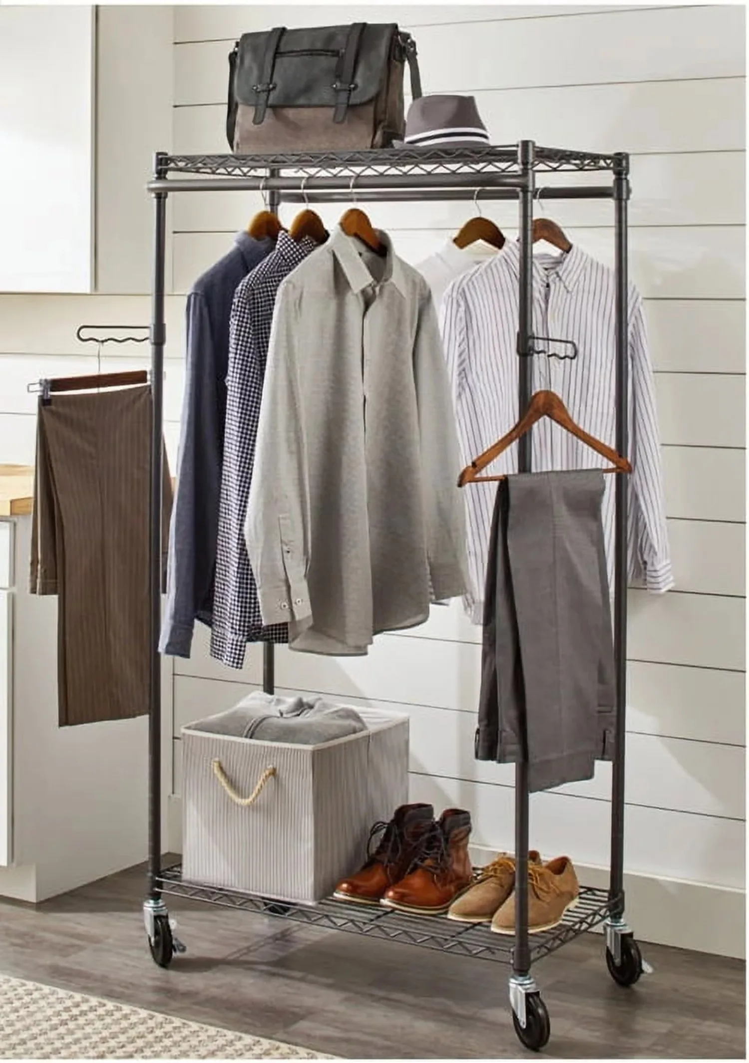 

Double Hanging Clothes Rack 38.2Wx 23.6Dx 661H Inches Bronze Finish Gray