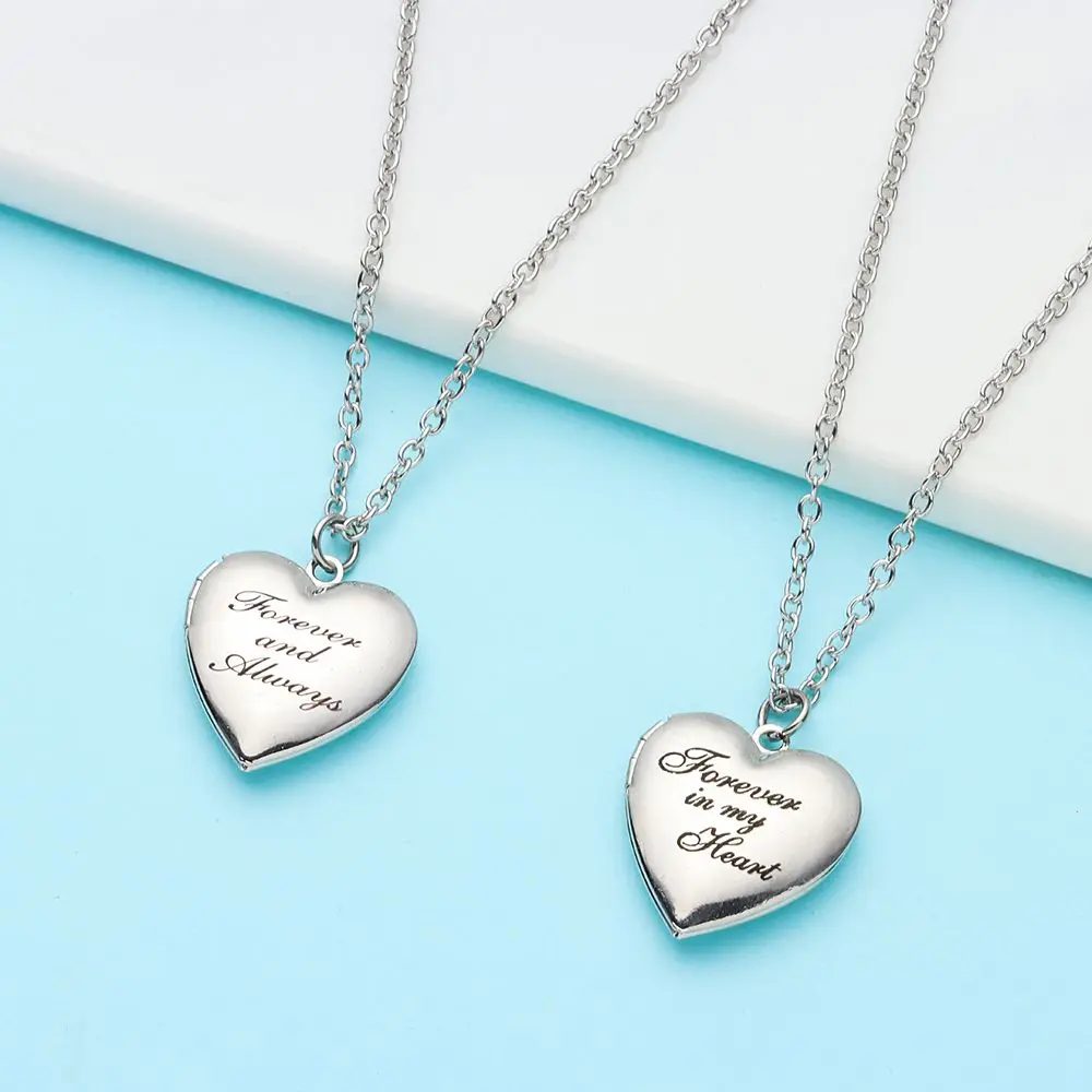 Lover Fashion Friend Jewelry Chain Forever and Always Heart Shaped   Photo Picture Locket