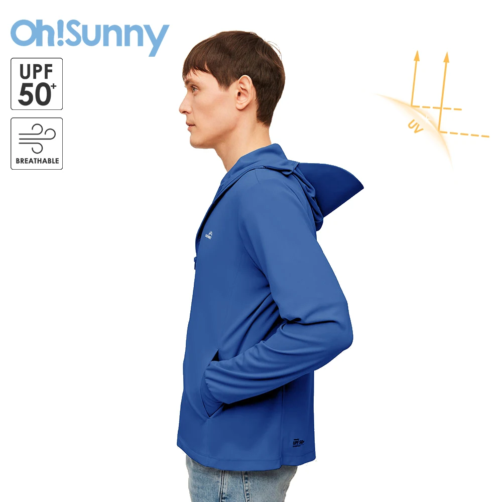 OhSunny Cycling Jackets for Men Hooded Clothing UV Protection UPF50+ Skin Coats Long Sleeve Breathable Outwears Outdoor