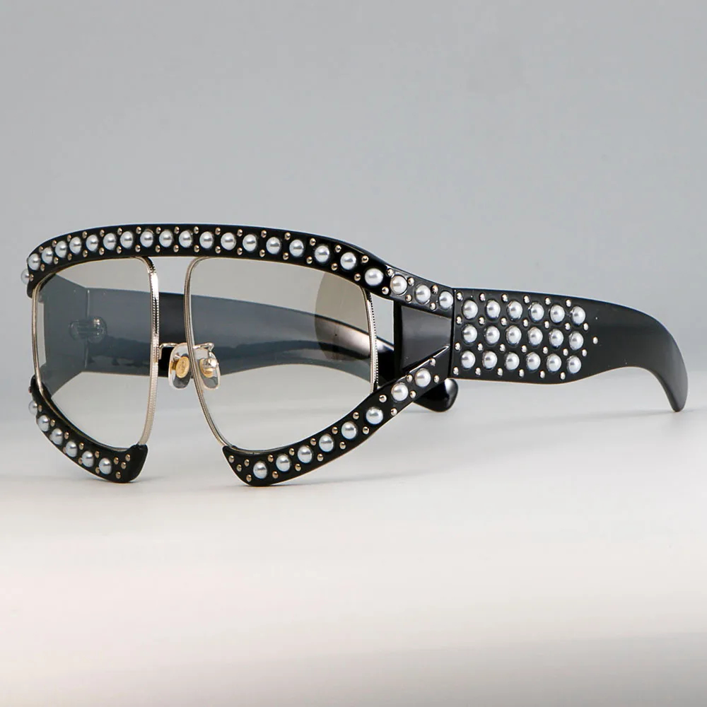 45448 Frauen brille Sonnenbrille Luxus Perlens chirme rote Spiegel brille übergroße UV400 Marke Brille weiblich – Detail 14