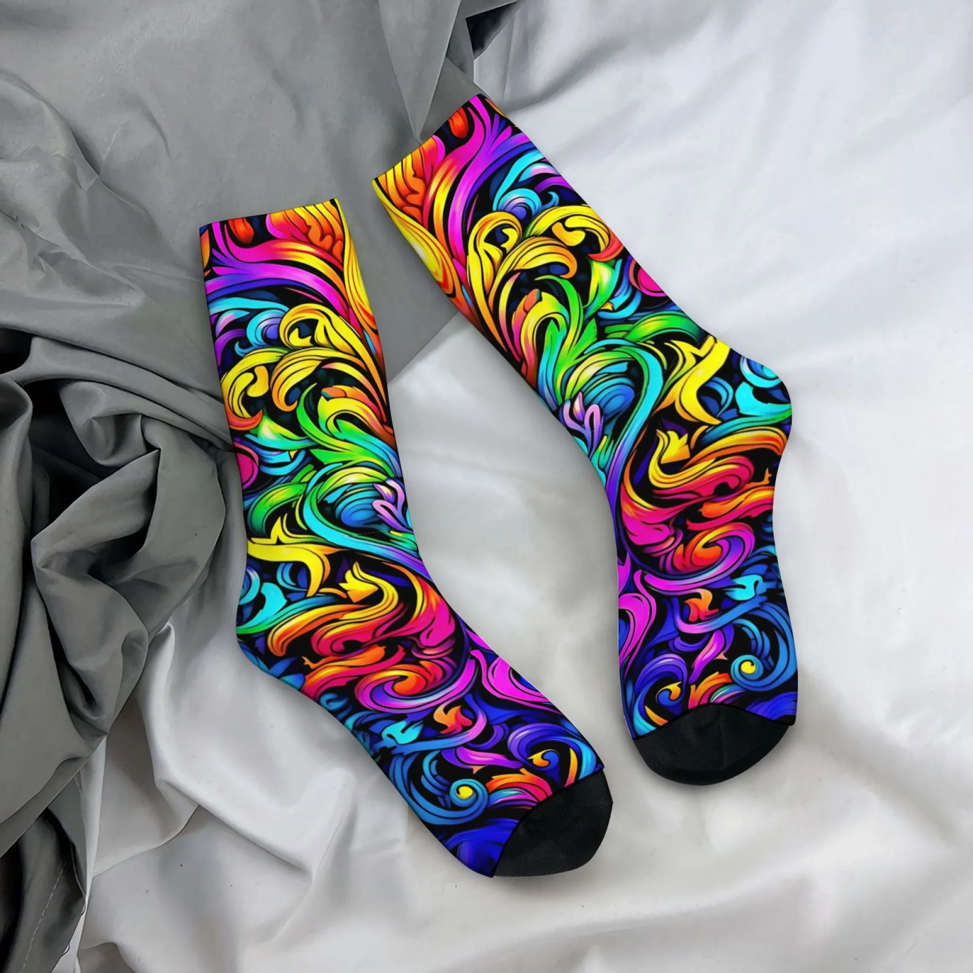 Psychedelic Abstract Socks Non-slip Elastic Breathable Men's Socks Travel Leisure Hiking Retro Trendy Happy Fashion Holiday Gift