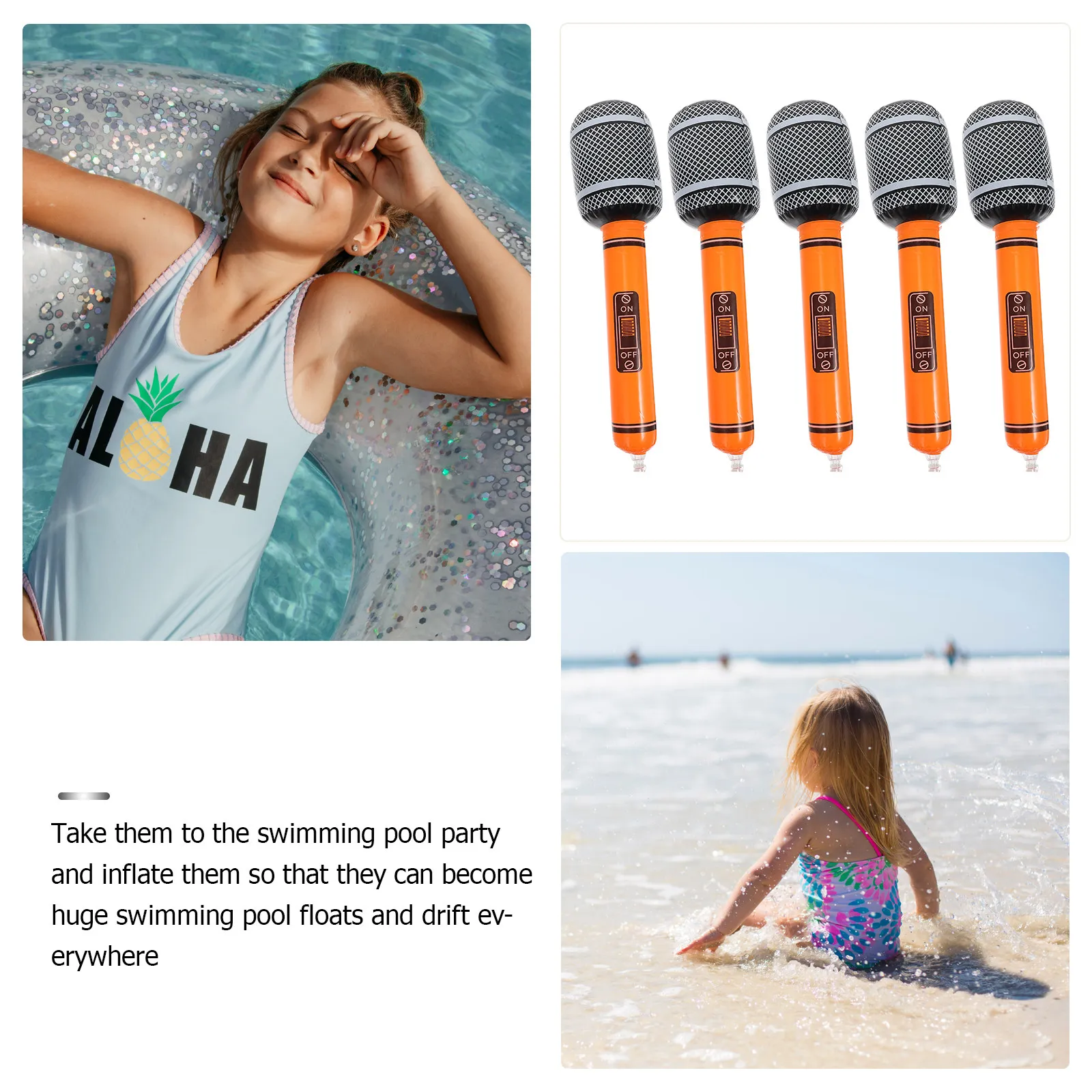 

5Pcs Inflatable Microphone Prop Premium PVC Material Giant Pool Float Kids Birthday Party Favor Karaoke Accessory Pretend Play