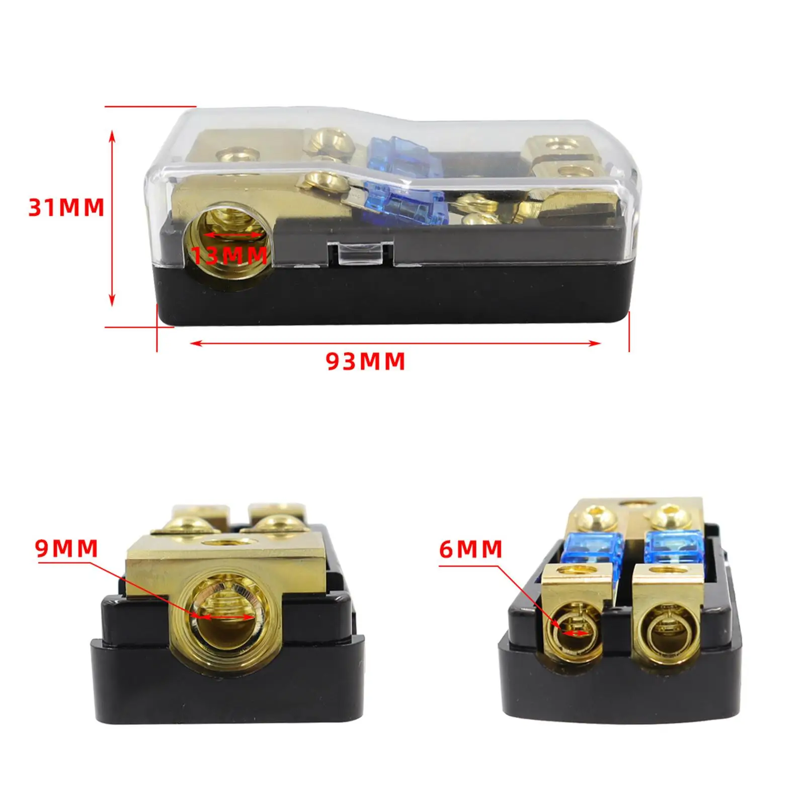 High Performance Mini Anl Fuse Holder 2 Way 60 Amp Zinc Alloy Car Fuse Block for Car Audio Power Cord and Safety