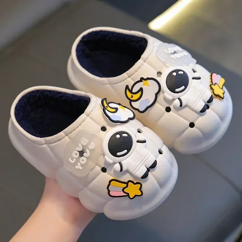 Winter Children's Cotton Slippers for Boys and Girls Warm Plush Parent-child Home Shoes Anti Slip Waterproof Baby Slippers