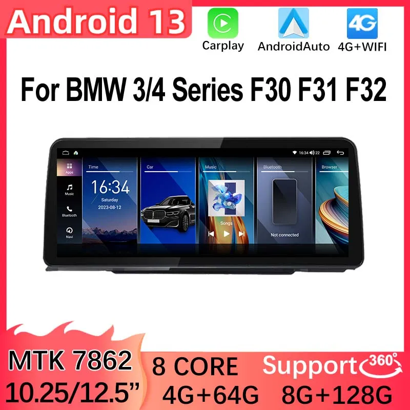 

Android13 MTK7862 10.25" 12.5" 128G Video Player For BMW 3/4 Series F30 F31 F32 F3 F34 GPS Navigation Split Screen Apple Carplay