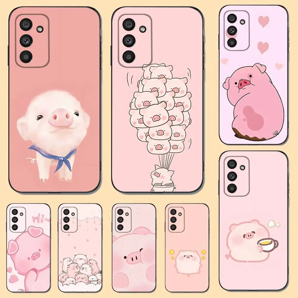 

Phone Case For Samsung S 25,24,23,22,30,21,10,9,Ultra,Plus,Lite,FE,4,5 G Soft Cute Pig Piggy Pink Black Case