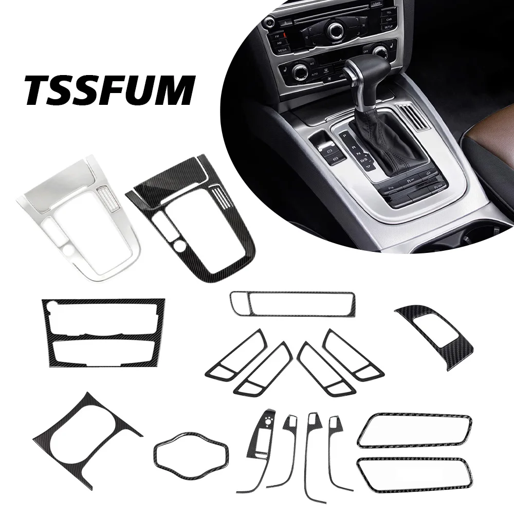

For Audi Q5 8R 09-18 Stainless Steel Carbon Fiber Car Interior Sticker Gear Shift Panel Cover Interior Trim Sticker Accessories
