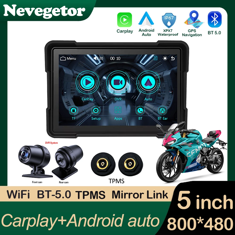 5 Inch Portable GPS Navigation Motorcycle Waterproof Display Moto Wireless Carplay Android Auto IPS Screen IPX7