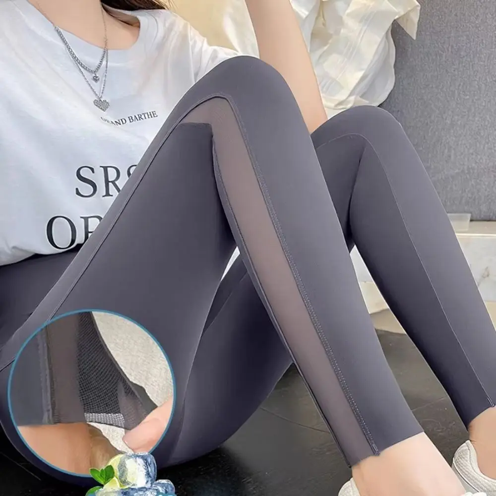 

Mesh Women Sharkskin Pants High-waisted Ice Leather Yoga Pencil Pants Slimming Nine-inch Summer Thin Leggings Outer Wear