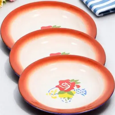 

3Pcs Retro Enamelware Plate Multifunctional Food Serving Dish for Picnic Restaurant Bar Hotel Use Salad Snack Plate