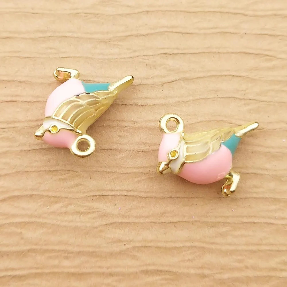 10pcs Enamel Bird Charm for Jewelry Making Animal Pendant Earring Accessories Diy Craft Supplies Metal Findings