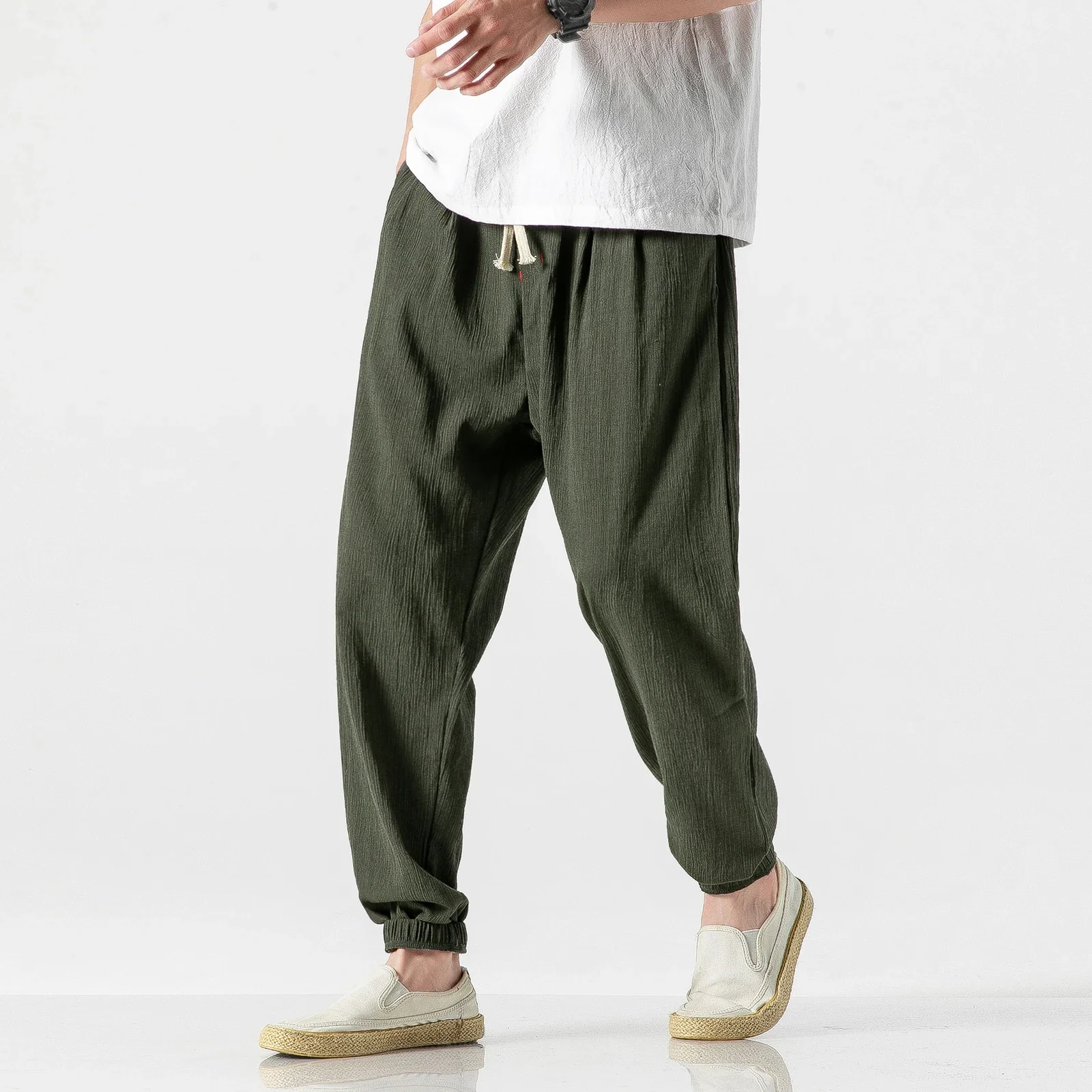 Large Size Chinese Style Linen Casual Harlan Loose Trousers Cotton Linen Pants Ice Silk