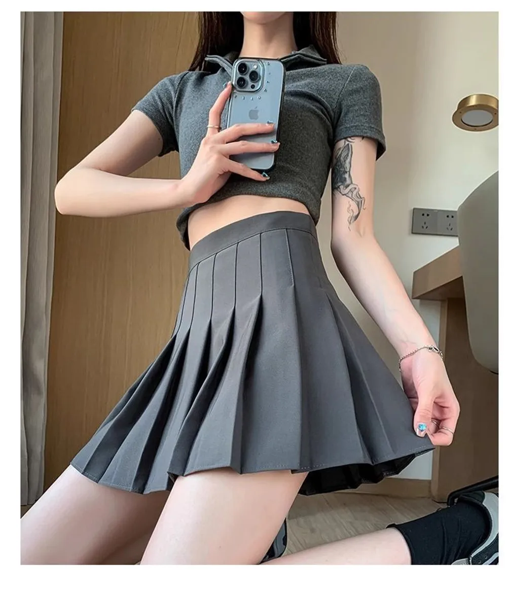 

Spring And Summer Korean Preppy Style Fashion Cute A-line Skirt Y2K Skort Clothes High Waist Solid Pleated Mini Skirt for Women