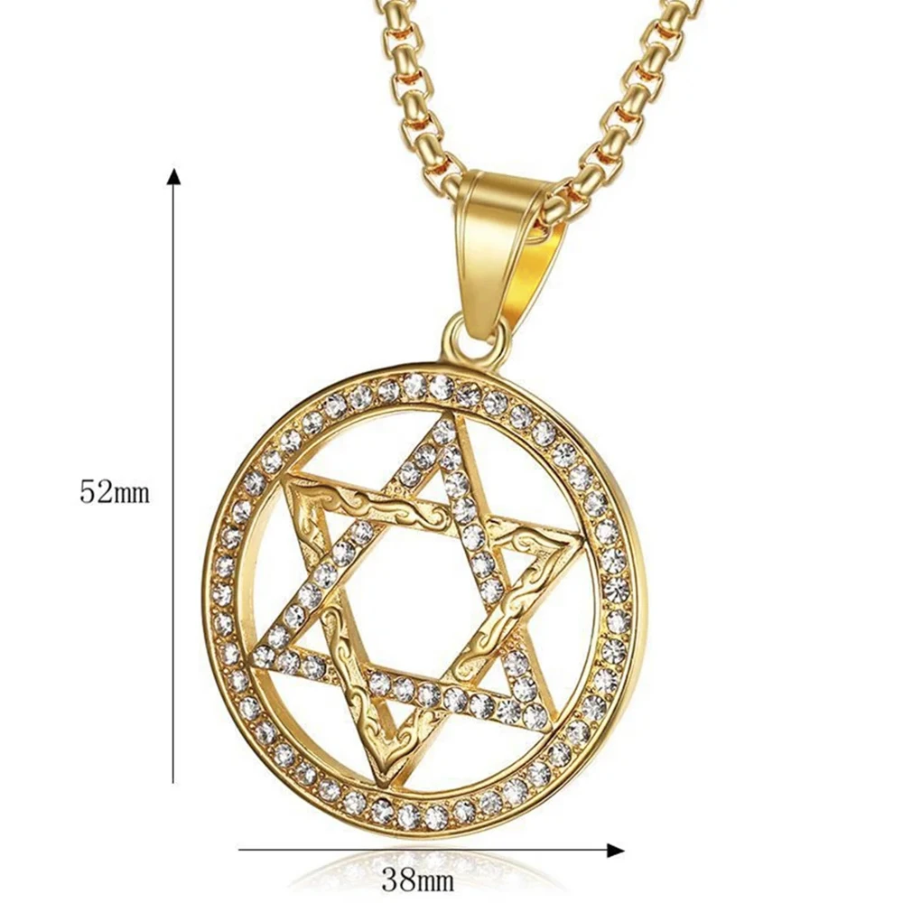 Religious Star of David Pendant Gold Color Stainless Steel Hexagram Round Tantrism Necklace for Men Israel Jewish Jewelry Gift