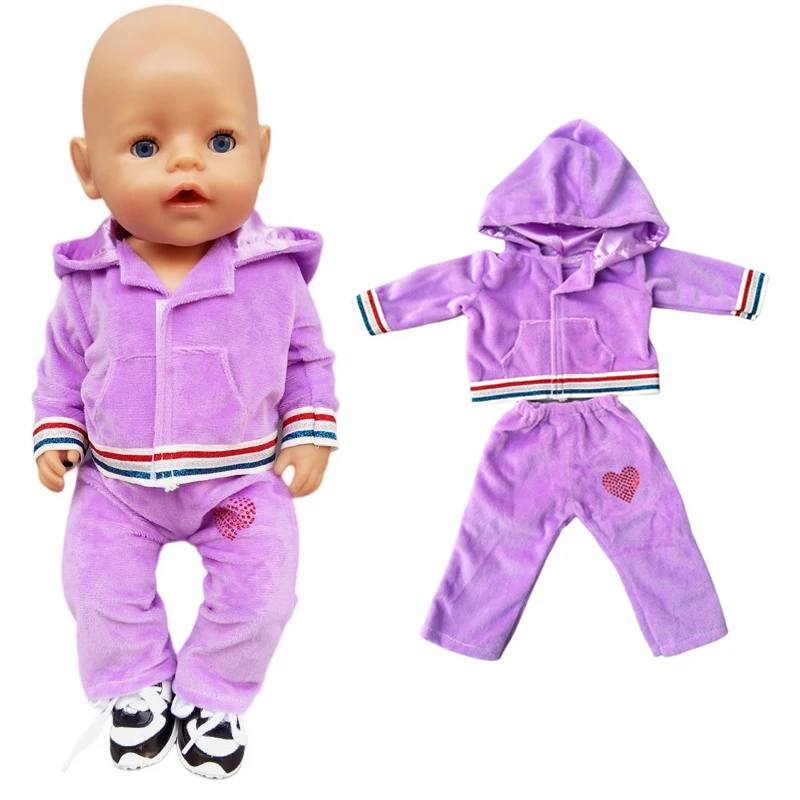 43cm 40cm Baby Doll Purple Color Velvet Sport Clothes 18 Inch American Generation Girl Doll Leisure Outfits