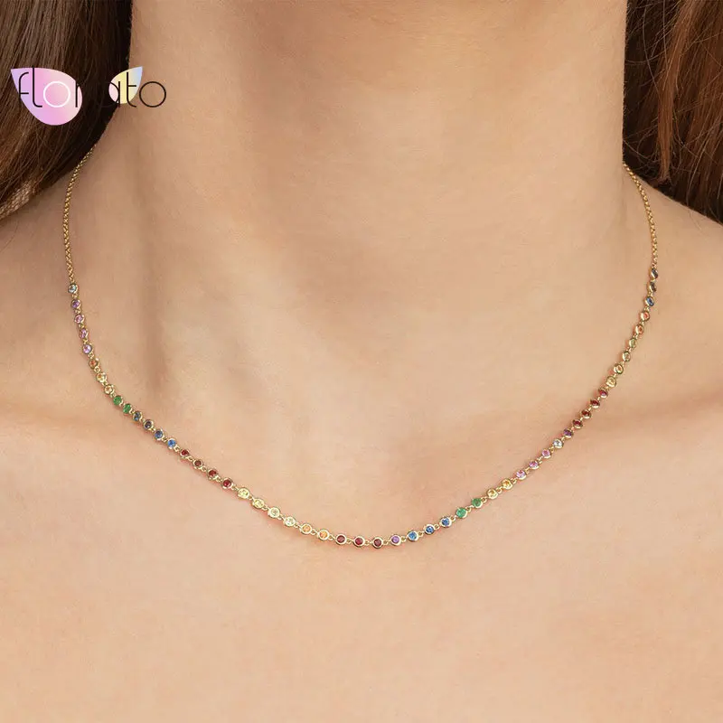 925 Sterling Silver Chain Colorful Crystal Chain Choker Bohemian Minimalist Charming Necklace for Women Party Jewelry collares