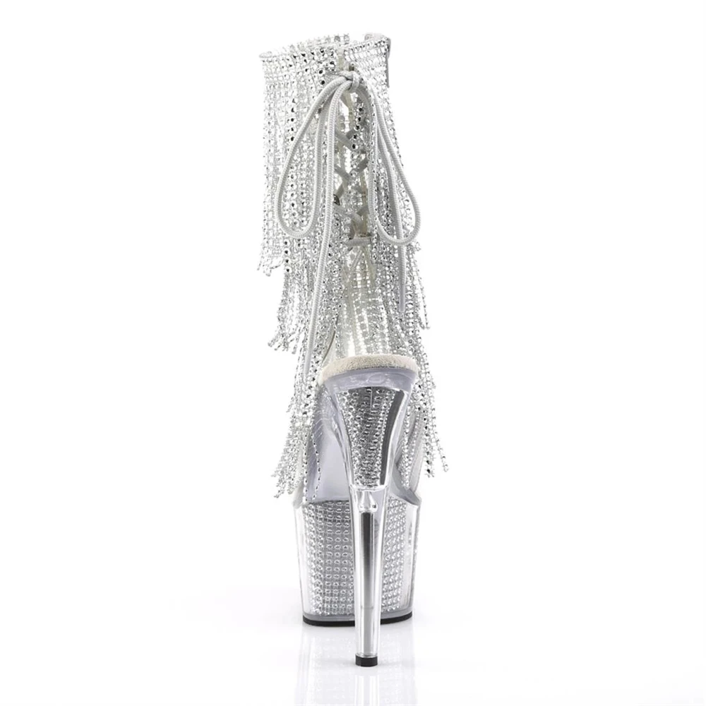 Brand Electroplated Tassels Pumps 17CM Thin High Heels Ankle Boots Pole Dance Nightclub Model Catwalk Platform Women's Shoes
