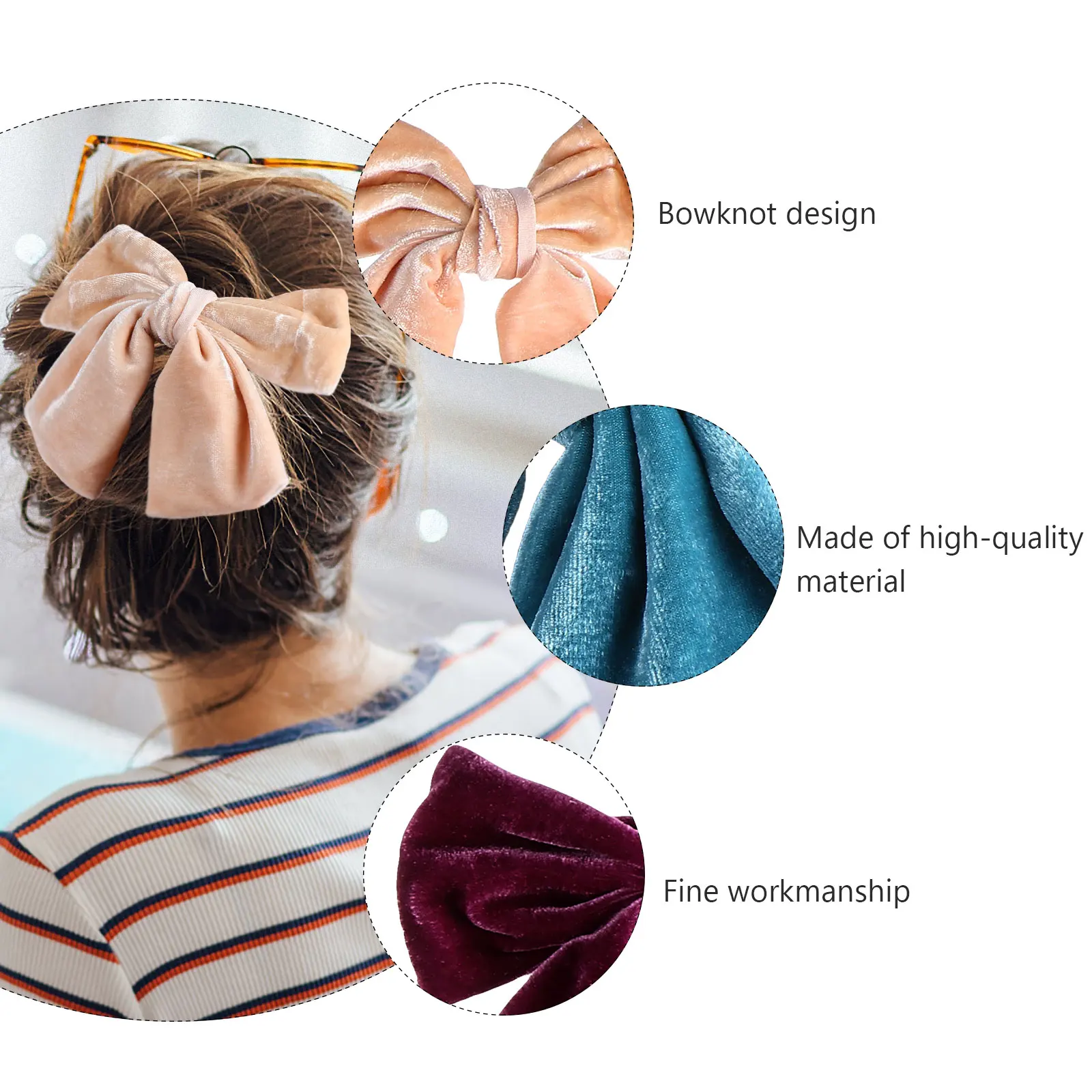 

5pcs Bowknot Hair Clips Colorful Velvet Big Bow Barrettes Kids Hairpin Sweet Stylish Wedding Party Accessories