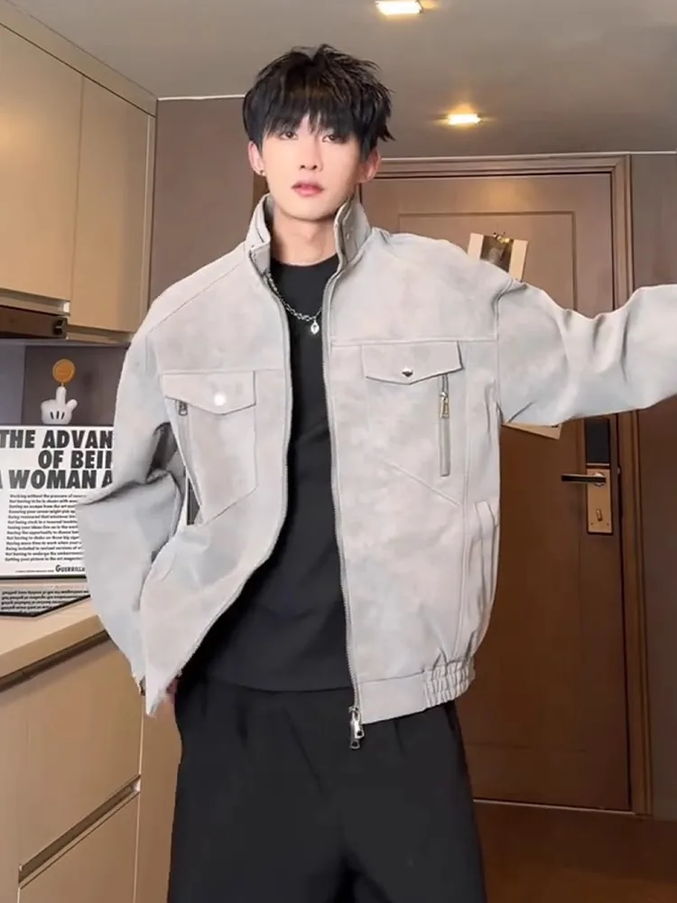 

American Sle ort Harington Workwear Jaet Men's Spring Barn Sle Stand Collar PU Leather irt Haome High End Jaet