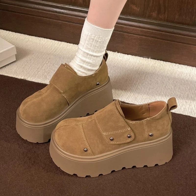 

Новинка 202, женская повседневная обувь в птичьем стиле на толстой подошве, осенние повседневные универсальные лоферы без шнуровки в стиле ретро, женские туфли на высоком каблуке