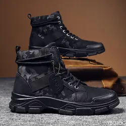 Botas de Hombre, Botas informales para el desierto al aire libre, moda de otoño, Zapatos de plataforma con cordones de camuflaje, Botas masculinas para Hombre