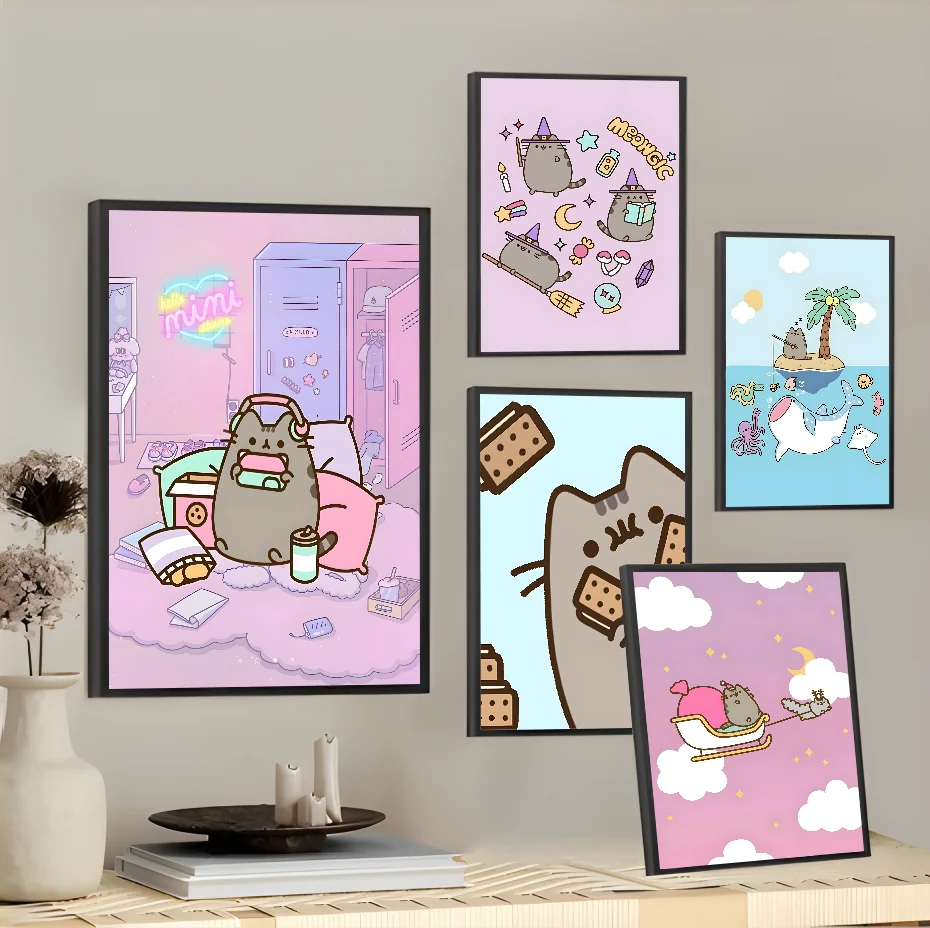 Tabby Shorthair Cat P-Pusheen Poster Home Living Room Wall Room Bed Bedroom Home Decoration