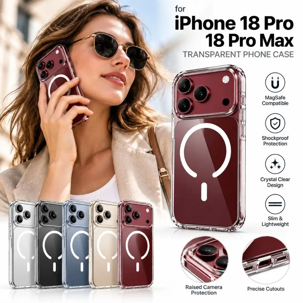 Transparent Phone Case Full Coverage Shockproof Clear Phone Cover Anti Yellow Alignment Ring for iPhone 18Pro/18 Pro Max