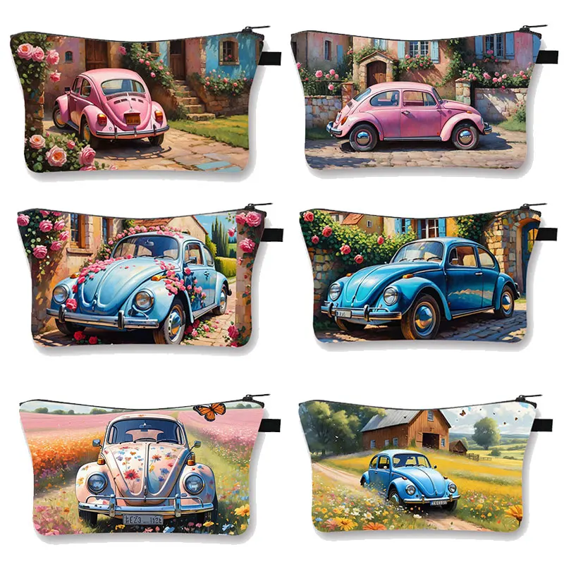 Vintage Car Rural Landscape Print Cosmetic Bags Women Makeup Bag Toiletry Case Organizer Lipstick Holder Beauty Bag