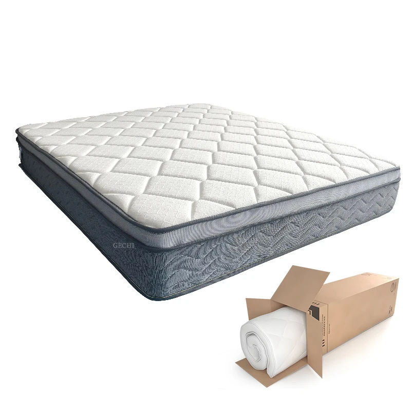 Natural Latex Memory Foam Mattress Queen King Size Fabric Hotel Roll up Spring Mattresses in a Box