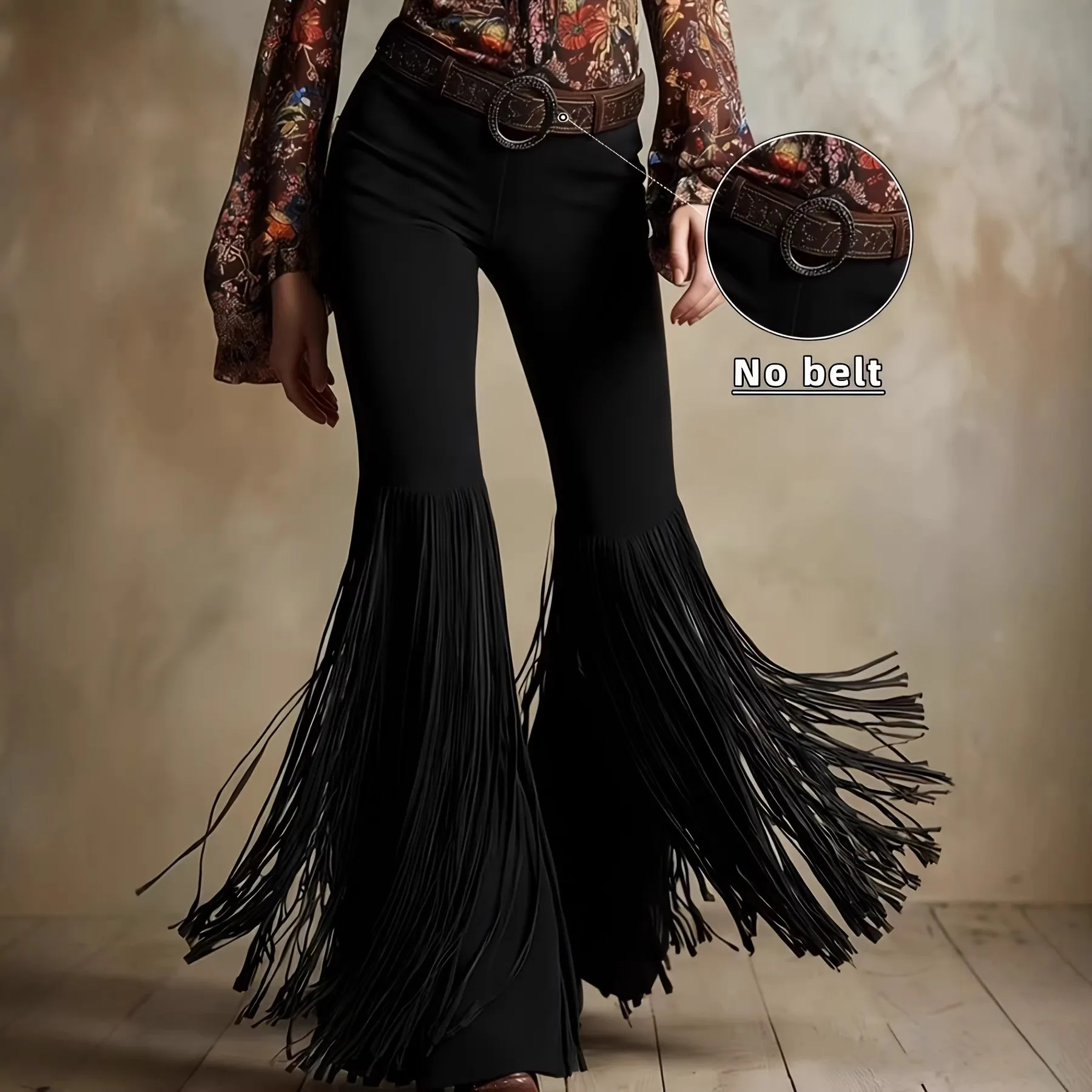 Mid Rise Patchwork Pants with Flared Leg Full Length Spring Streetwear Tribal Women Pants Regular Thickness Medium Stretch