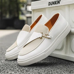 Hight Quality Casual White Leather Shoes For Men New Platform Walking White Sneakers Male British Style Loafers Yuppie Men 2025