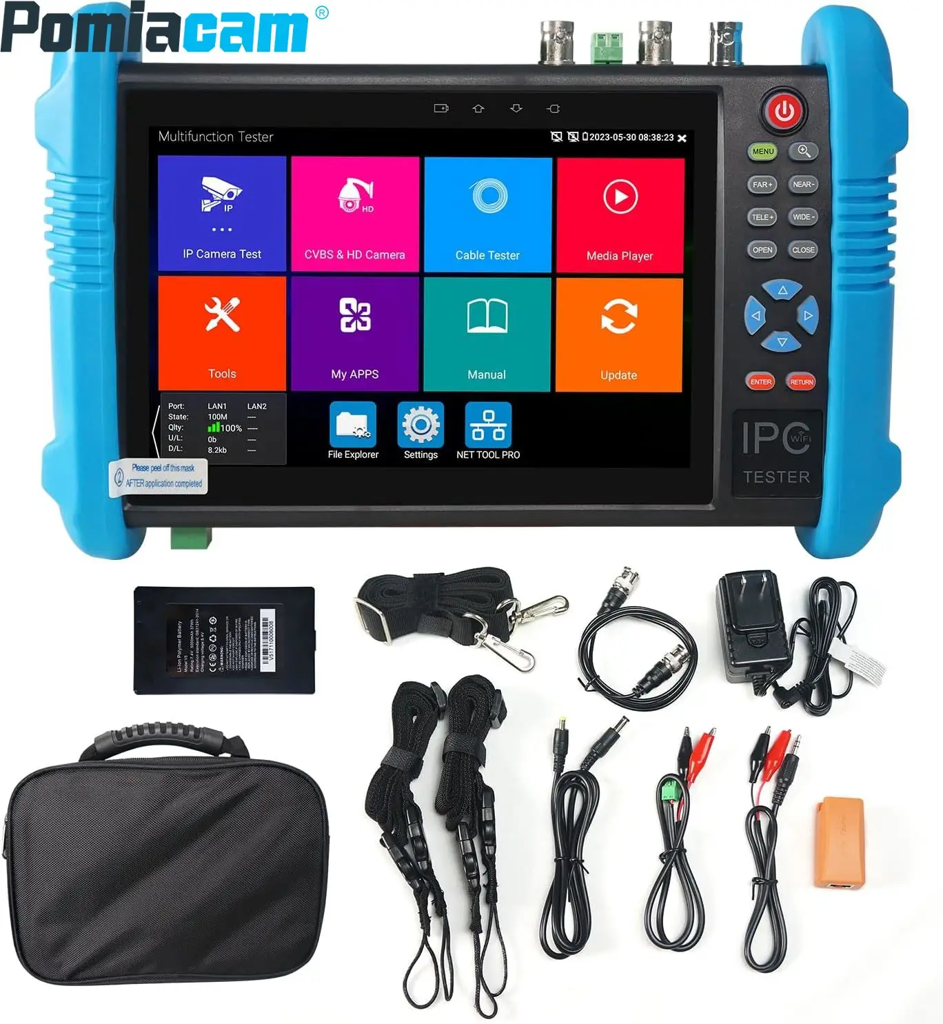 

Pomiacam 8K 32MP CCTV Tester, 9800 Pro IP/AHD/TVI/CVI/SDI Camera Tester with PoE, WiFi, Cable Trace, VGA/HDMI