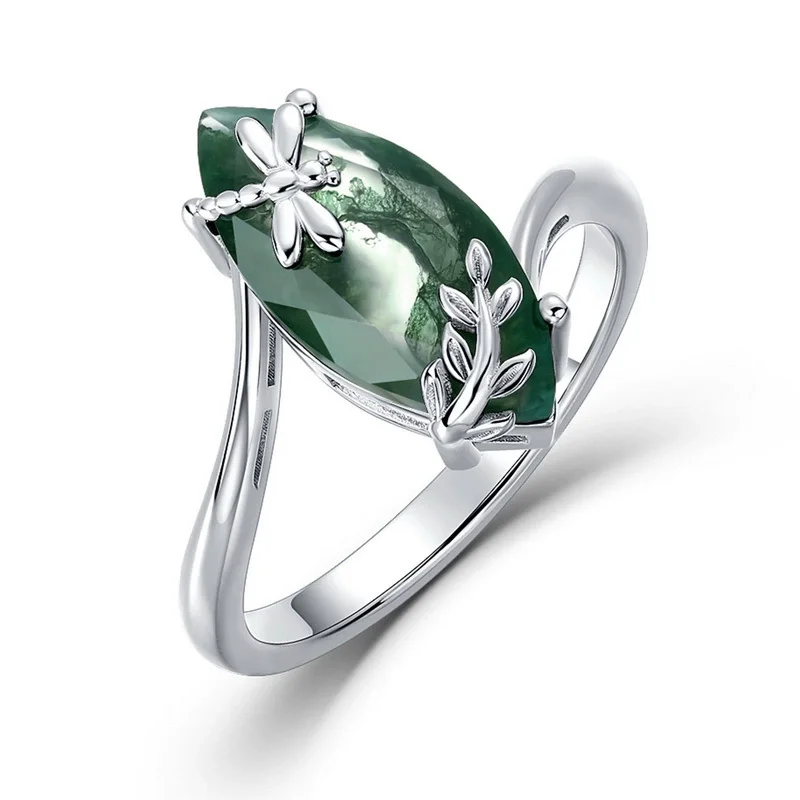 

S925 sterling silver women's ring gold-plated agate dragonfly European and American popular fashion jewelry party accessories