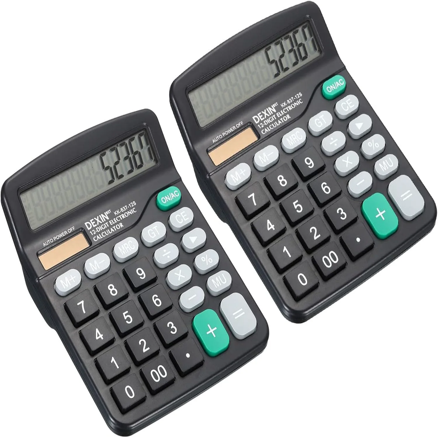 Desktop Calculator, 2 Pack 12 Digits Large LCD Display Solar Battery Dual Power Standard  Electronic Calculator for  Office, Bla