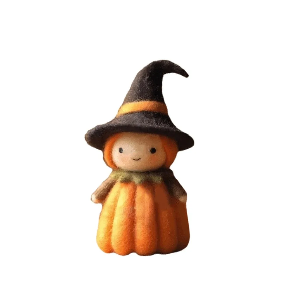 Desk Ornaments Witch Halloween Ornaments Cute Handmade Pumpkin Figurine Funny Wool Felt Ghost Statue Festival Gift