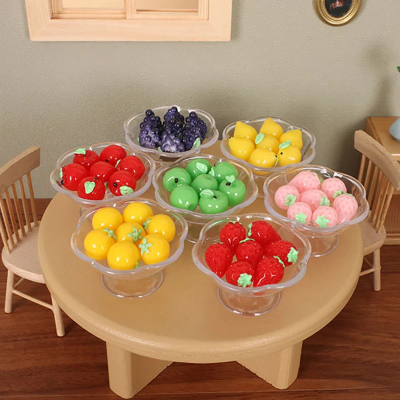 1/12 Dollhouse Simulation Fruits With Clear Dish Dollhouse Mini Food Decoration Accessories Dolls House Scene Shot Props