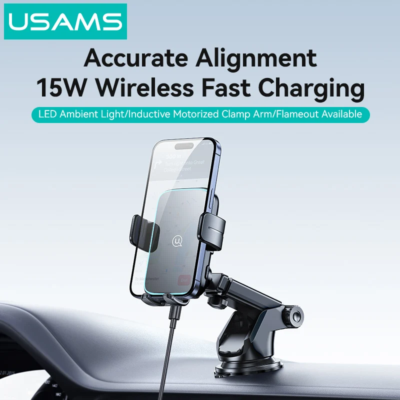 USAMS Wireless Charging Car Phone Holder With Suction Cup 15W XIAOMI HUAWEI APPLE