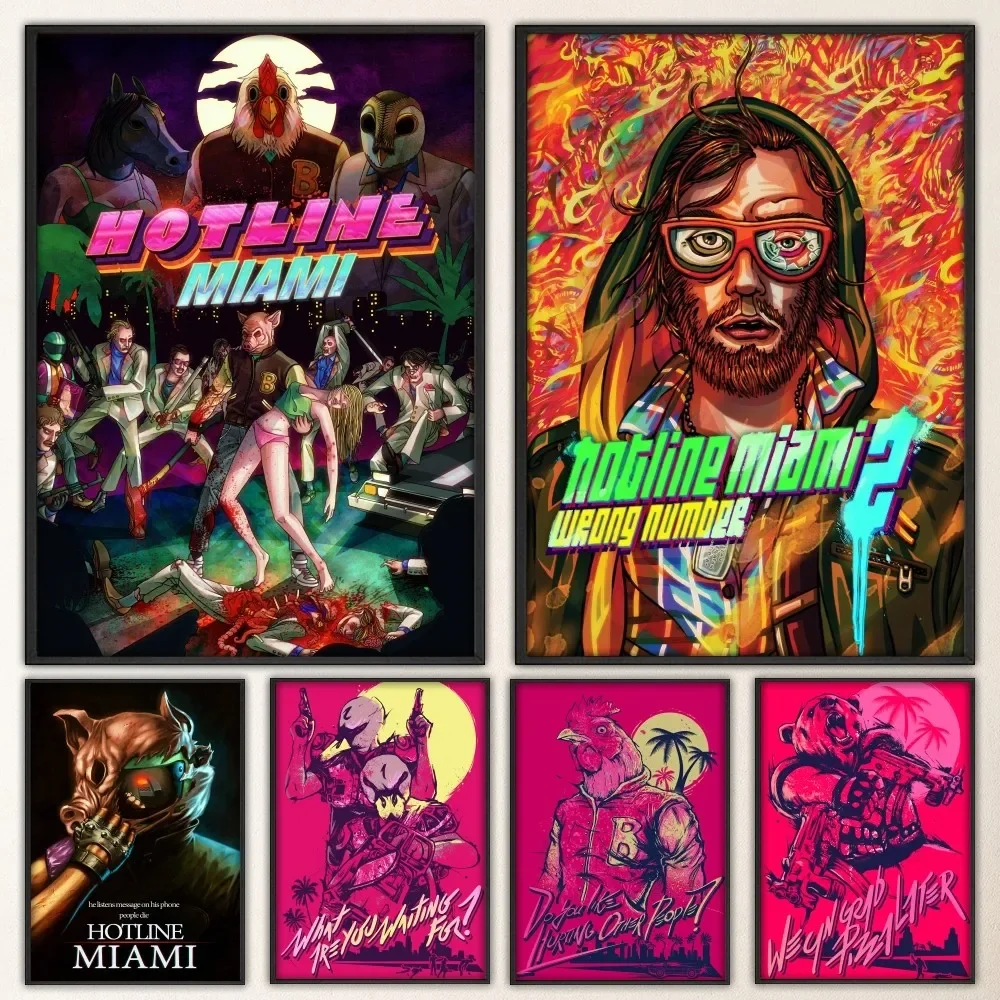 Hotline Miami 1 2 Hot Video Game  Poster Fancy Wall Sticker for Living Room Bar Vintage Decorative Painting Middle