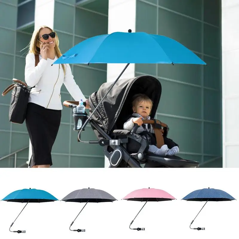 

Baby Stroller Umbrella Uv Rays Protection Parasol Sunshade For Stroller Adjustable Anti-rain Canopy With Clamp Rotating Stroller