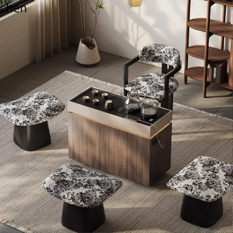 CZ Minimalist Movable Tea Cart Living Room Sofa Solid Wood Side Cabinet Balcony Tea Table Tea Desk High-End Feel