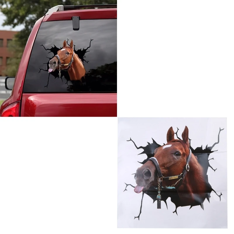 Simulation Waterproof Decal 3D Funny Animal Horse Mirror Wall Sticker Ornament for Truck Window Bathroom Decor