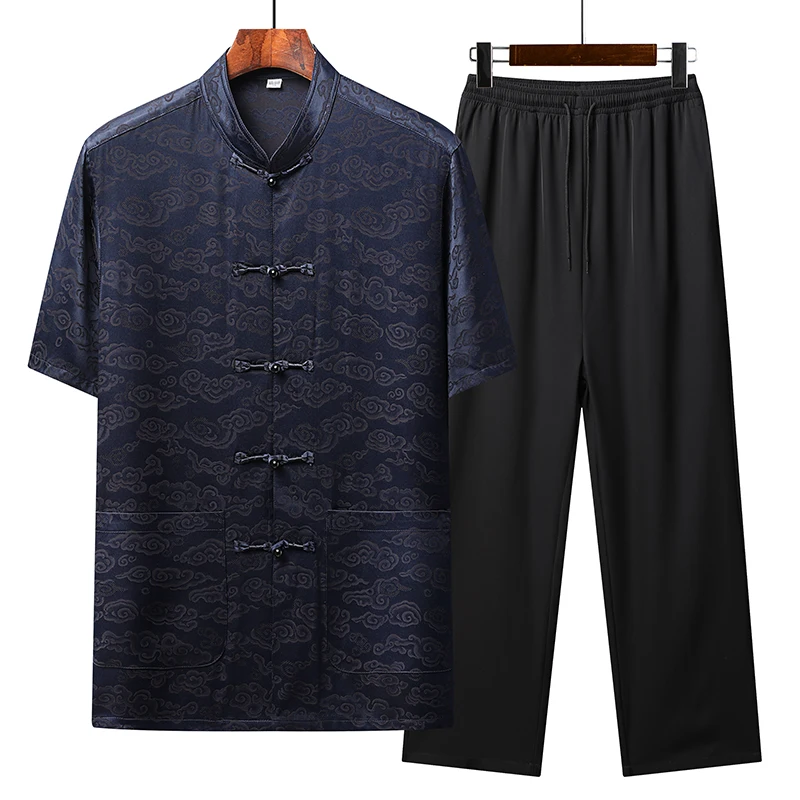 (Shirt + Trousers) 2026 Summer Fashion Trend Chinese style Loose Casual Large Size Men Shirt Men'S Sets Casual Shirts Two Piece