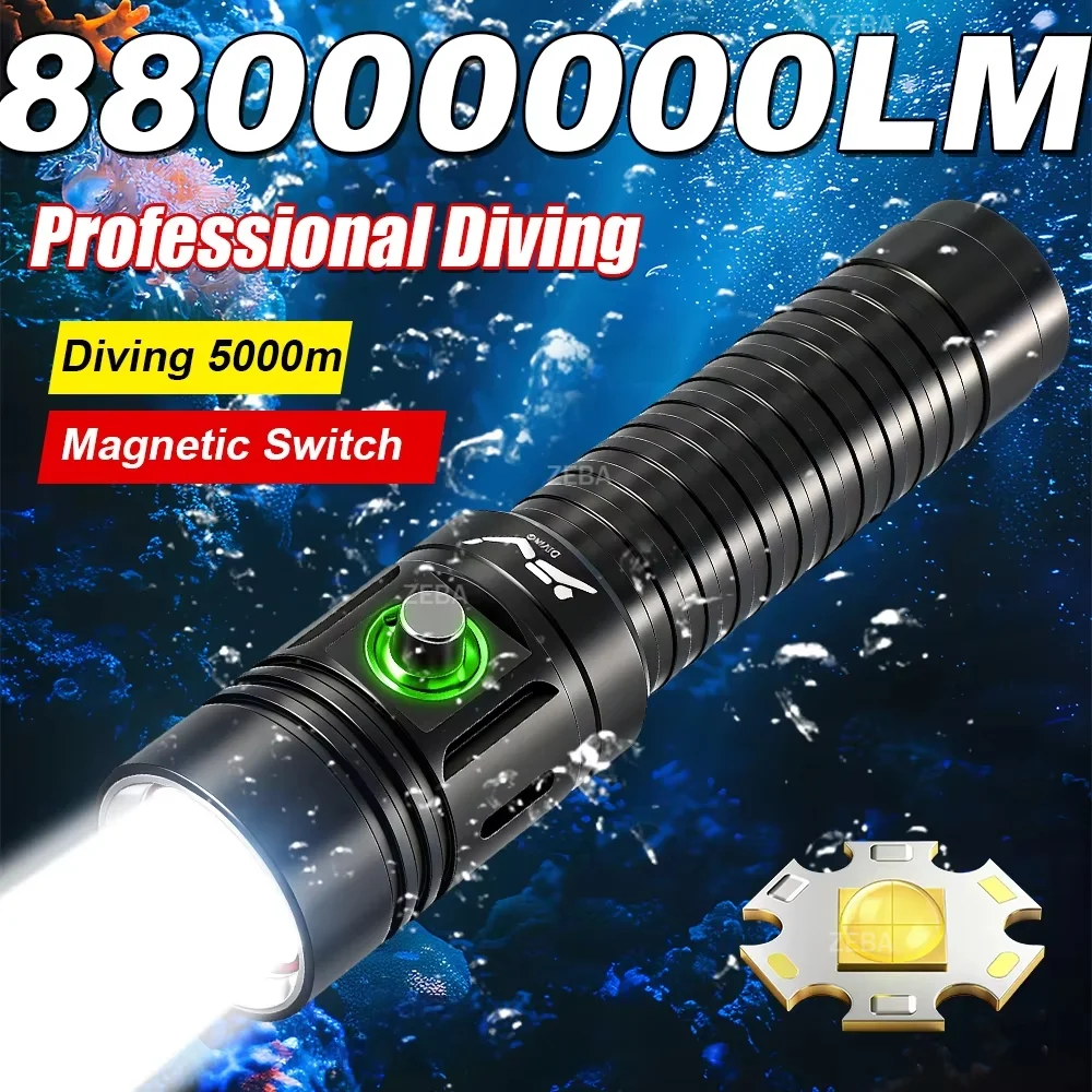 2026 880000000LM Most Powerful Dive Torch Professional Diving Flashlight Strong Light Diving Flashlight Underwater Lantern Lamps