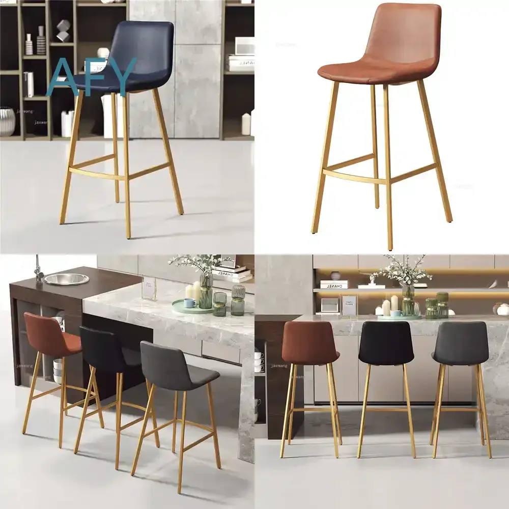 Nordic Iron Bar Chairs for Kitchen Simple Bar Stool Furniture European High Stool Leisure Cafe Backrest Bar Chair for Home