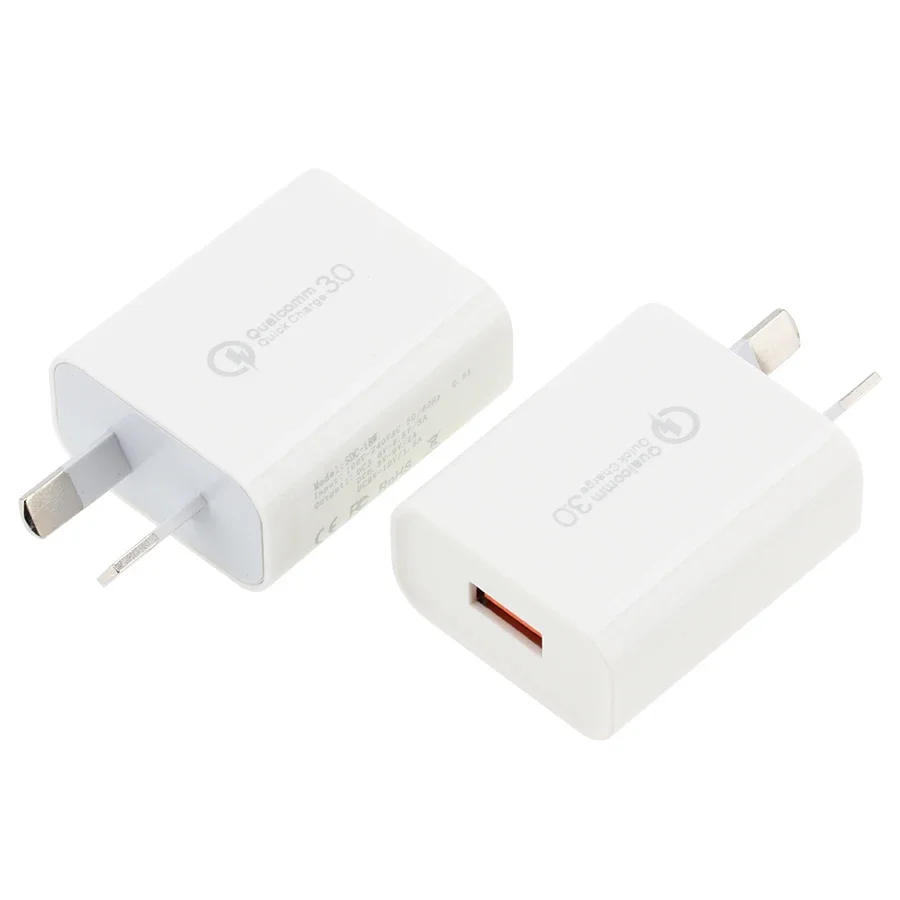 100pcs 18W USB Quick Charge Power Adapter QC3.0 Australia New Zealand AU Plug Wall Travel Charger for iPhone Samsung Smart Phone