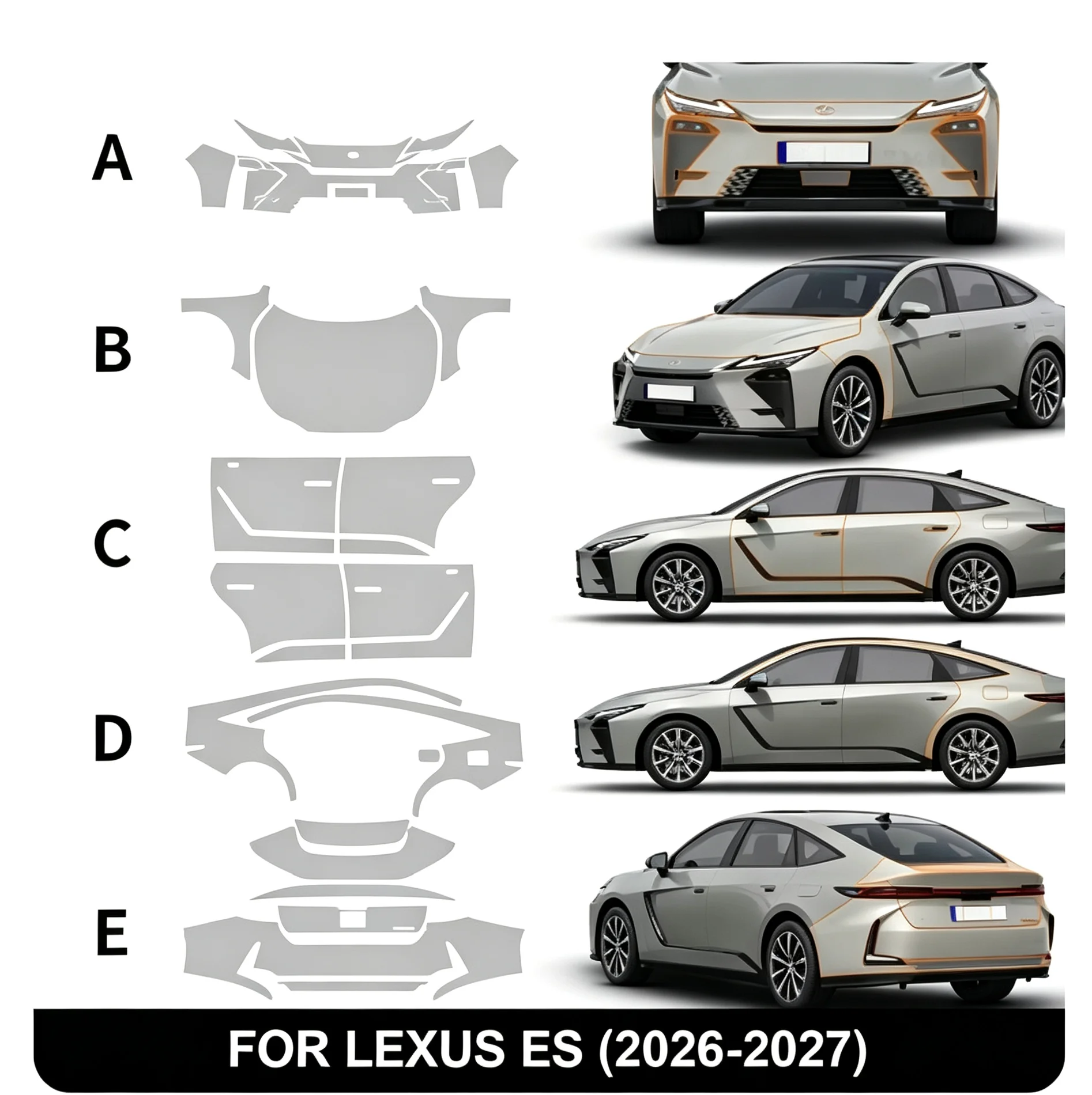 For Lexus ES 2026 2027 Car Paint Protection Film Clear Protective Body Sticker Anti-scratch TPU PPF Bra Kit Accessories