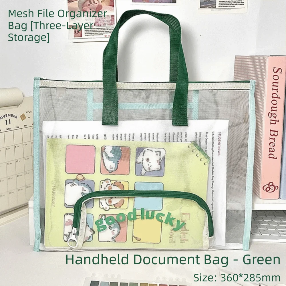 

with Zipper and Handle Project Bag Large Capacity Mesh PVC Mesh Art Bag Multifunctional Mesh Storage Bag Office Supplies