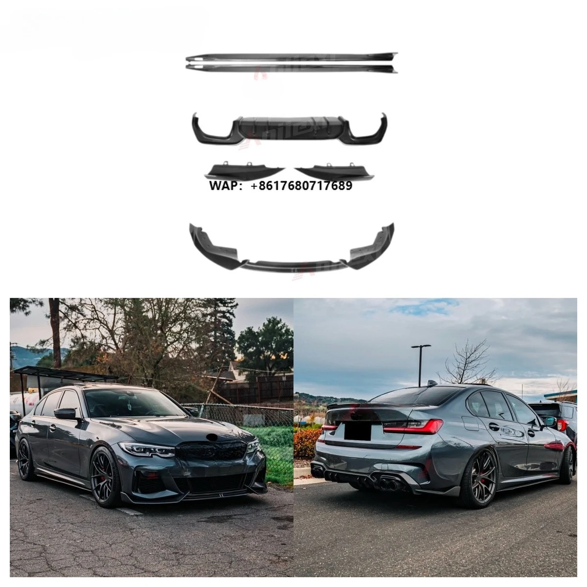 

AD Style Carbon Fiber Body Kit for 3 Series G20 G21 Pre LCi Touring 2019-2022 Car Front Bumper Lip Side Skirt Rear Diffuser